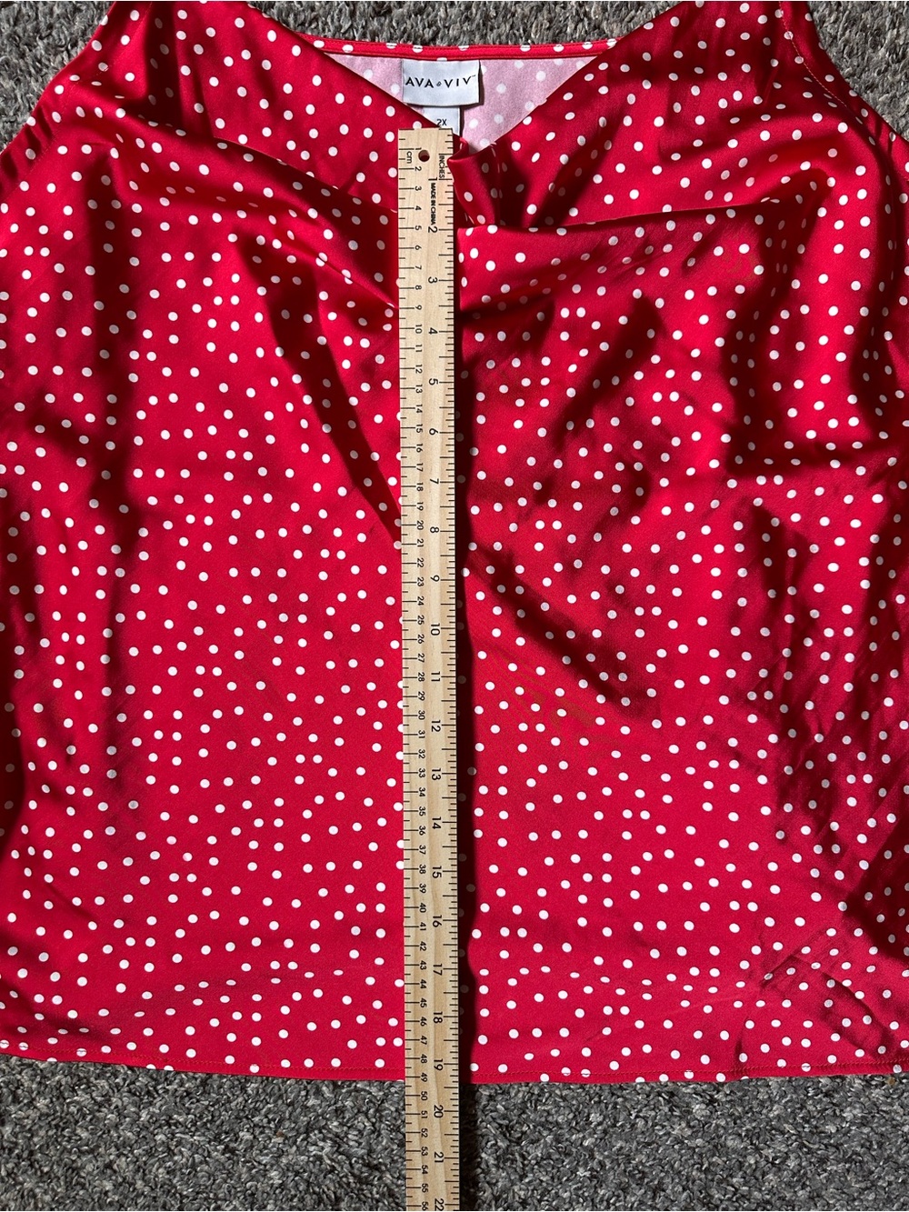 Ava & Viv Red with White Polka Dot Cowl Neck Satin Like Tank - Picture 4 of 6